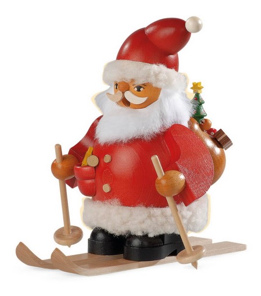 Räuchermann Weihnachtsmann auf Ski aus Holz von Müller Kleinkunst aus Seiffen