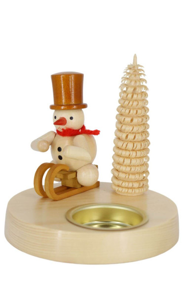Candle holder for tea lights with snowman on sledge, 10 cm, natural by Ralf Zenker