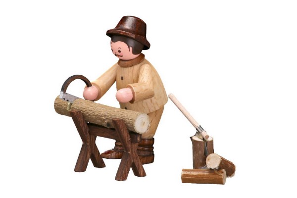 German Wooden Figurin Wood Man / Sawhorse, nature, 6 cm, Romy Thiel Deutschneudorf/ Erzgebirge