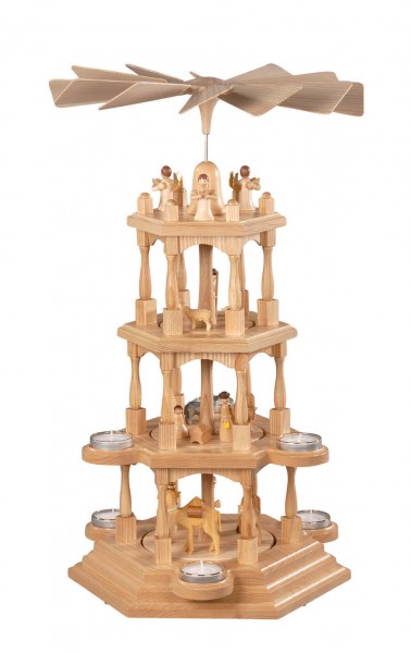 Weihnachtspyramide für Teelichte Heilige Familie, 4–stöckig von Albin Preißler