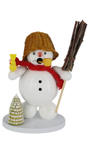 Smoking man snowman with basket, 12 cm by Ralf Zenker_1