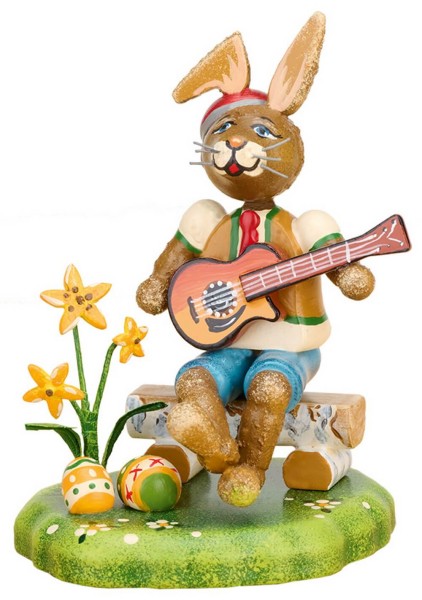 Easter bunny musician boy with guitar by Hubrig Volkskunst