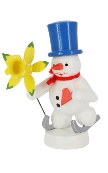 Miniature snowman Valentin with daffodil, colored, 9 cm by Ralf Zenker