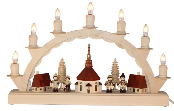 Candle arch Seiffen village with Romy Thiel children, 38 cm by SEIFFEN.COM