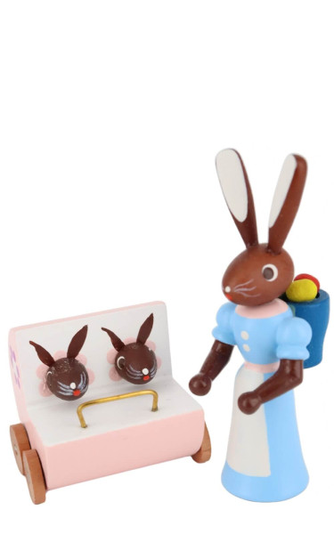Easter bunny mother with twin stroller, 6cm, colored by Stephan Kaden _1