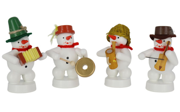 Miniature snowman chapel with watering can, gong, fiddle, concertina by Ralf Zenker