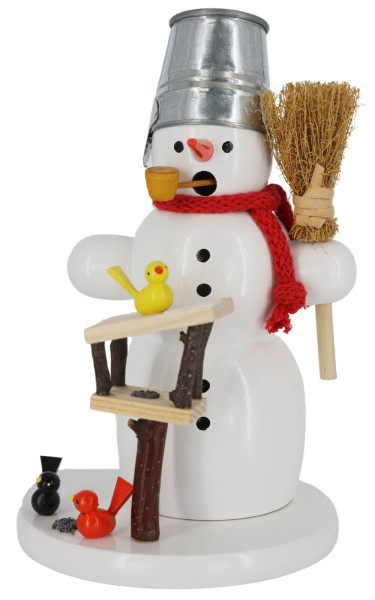 Smoking man snowman with birdhouse, colored, 18 cm by Ralf Zenker_1
